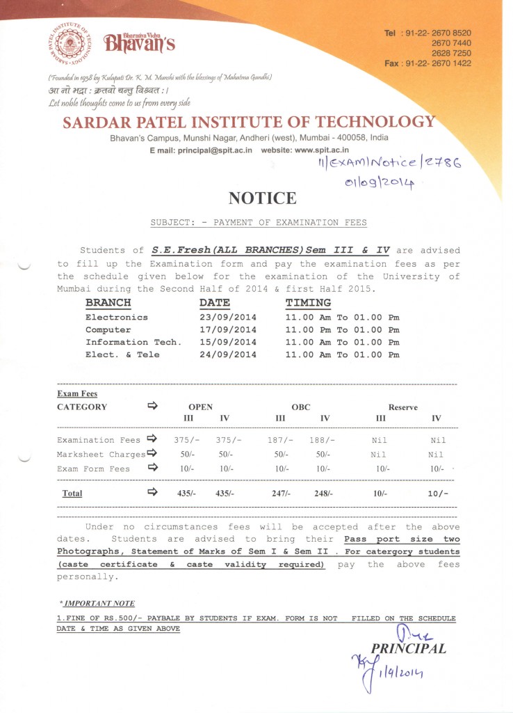 SE EXAM FEES NOTICE