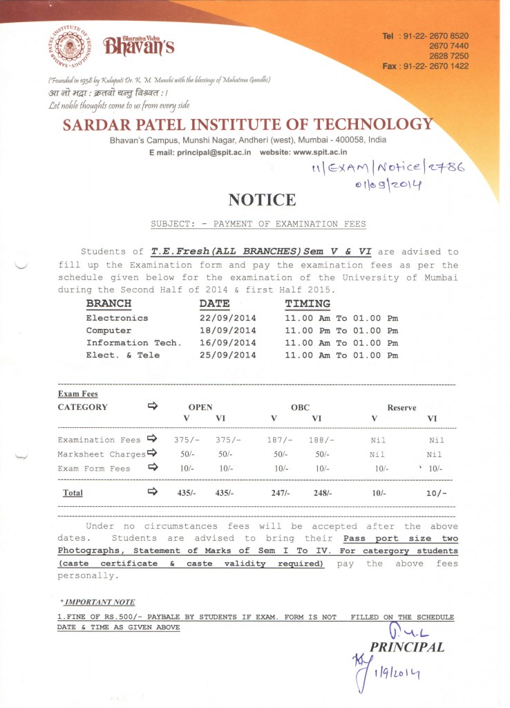 TE EXAM FEES NOTICE1