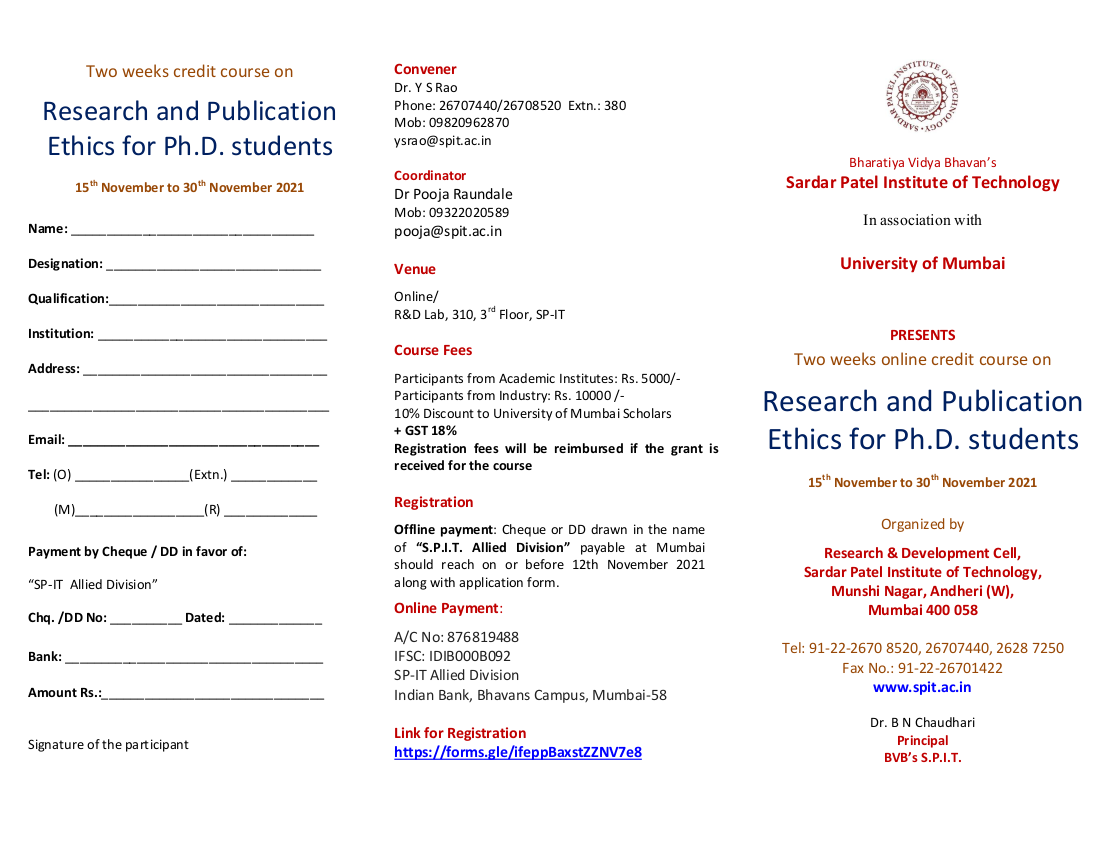Two weeks online credit course on Research and Publication Ethics for Ph.D. Students
