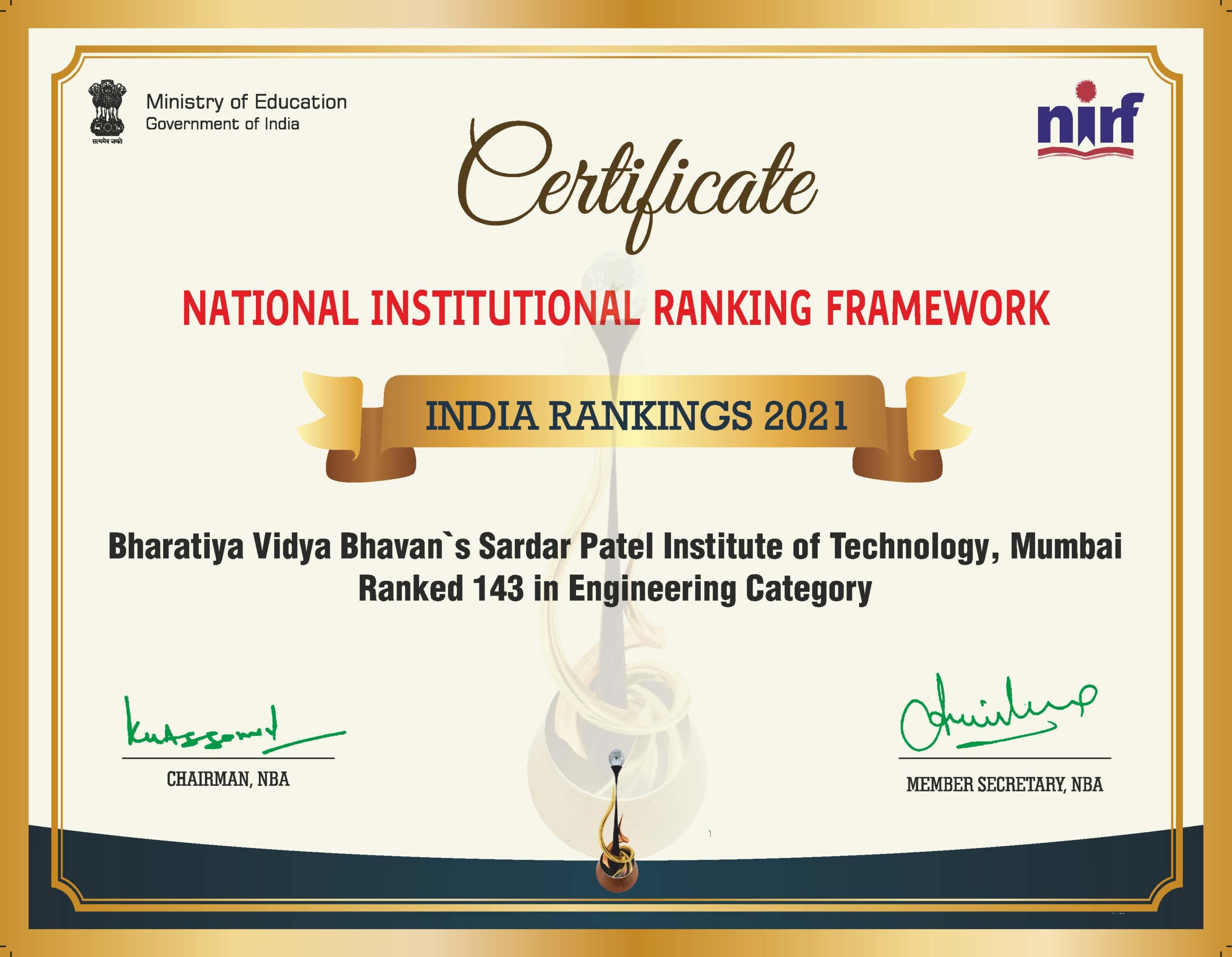 National Institutional Ranking Framework NIRF Sardar Patel 